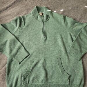 L.L. Bean Quarter Zip Pullovers XL Teal & Blue Long Sleeve, "Hoodie" Pocket